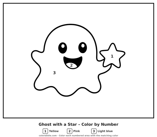 Ghost with a Star color by number page with numbered areas