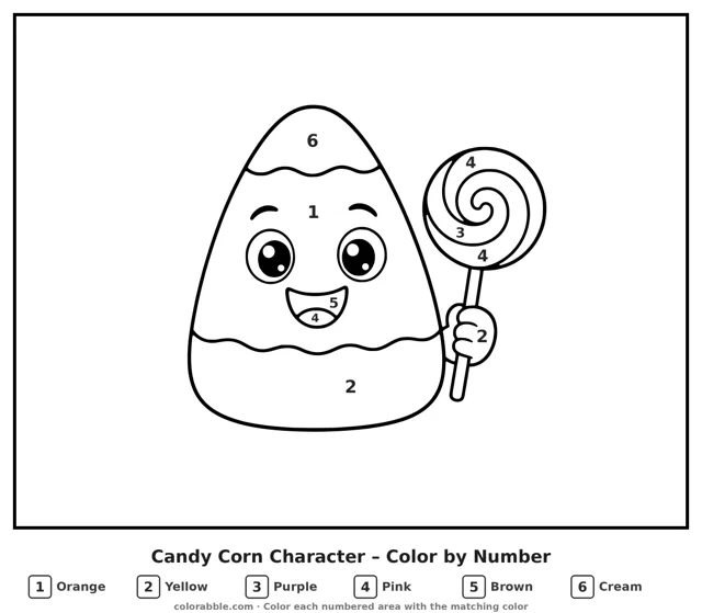 Candy Corn Character color by number page with numbered areas