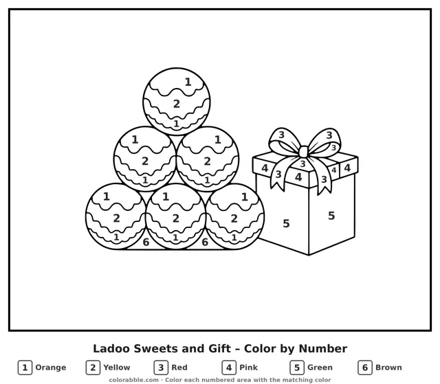 Ladoo Sweets and Gift color by number page with numbered areas