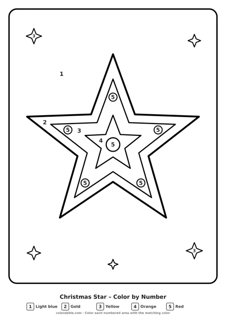 Christmas Star color by number page with numbered areas
