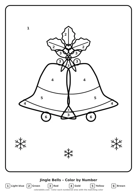 Jingle Bells color by number page with numbered areas