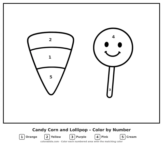 Candy Corn and Lollipop color by number page with numbered areas