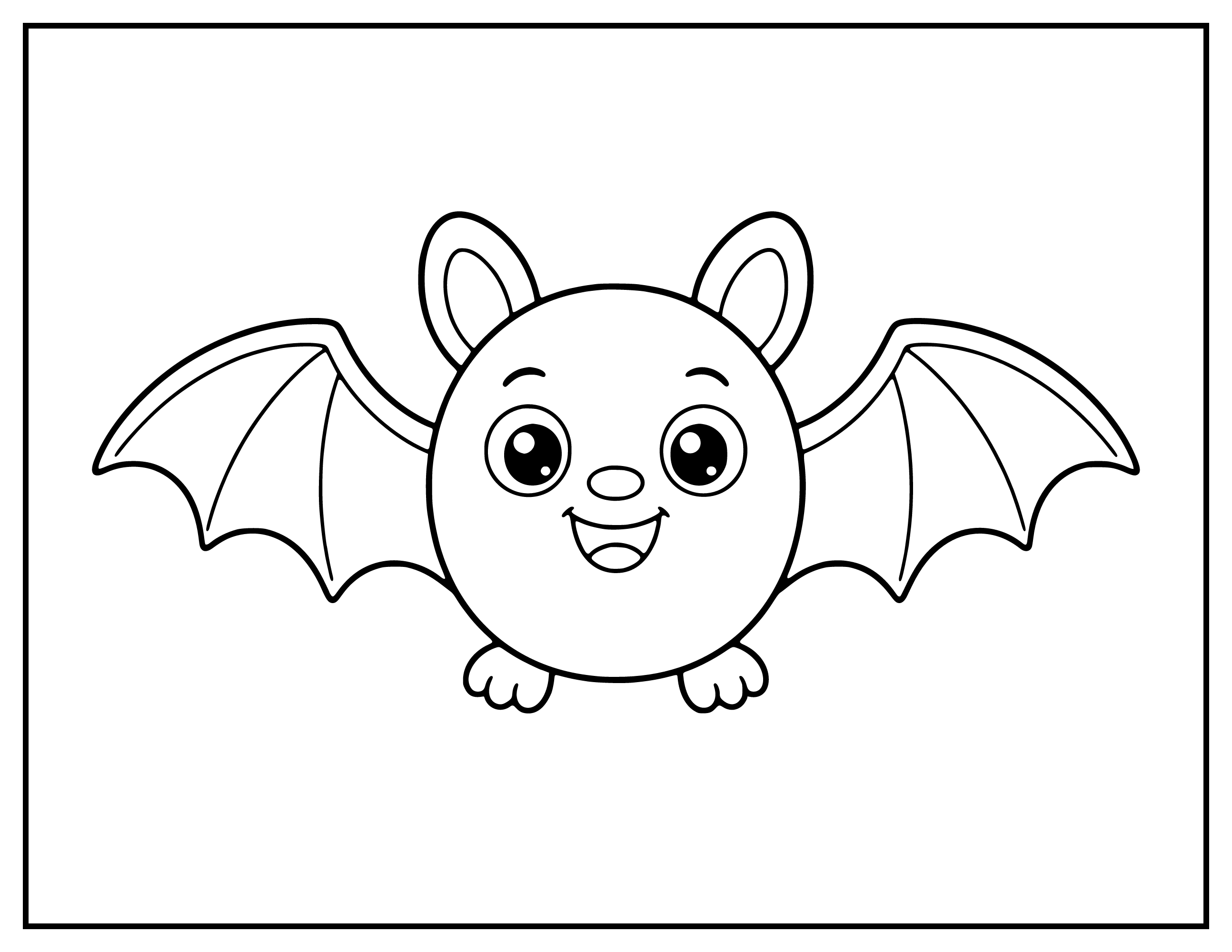 Round Smiling Bat line art