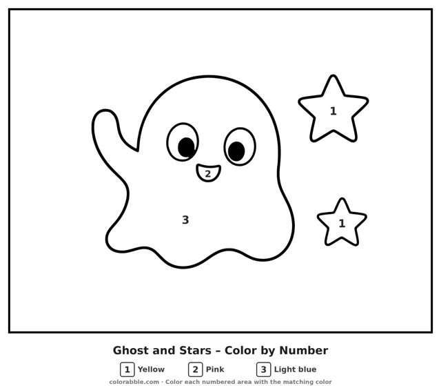 Ghost and Stars color by number page with numbered areas