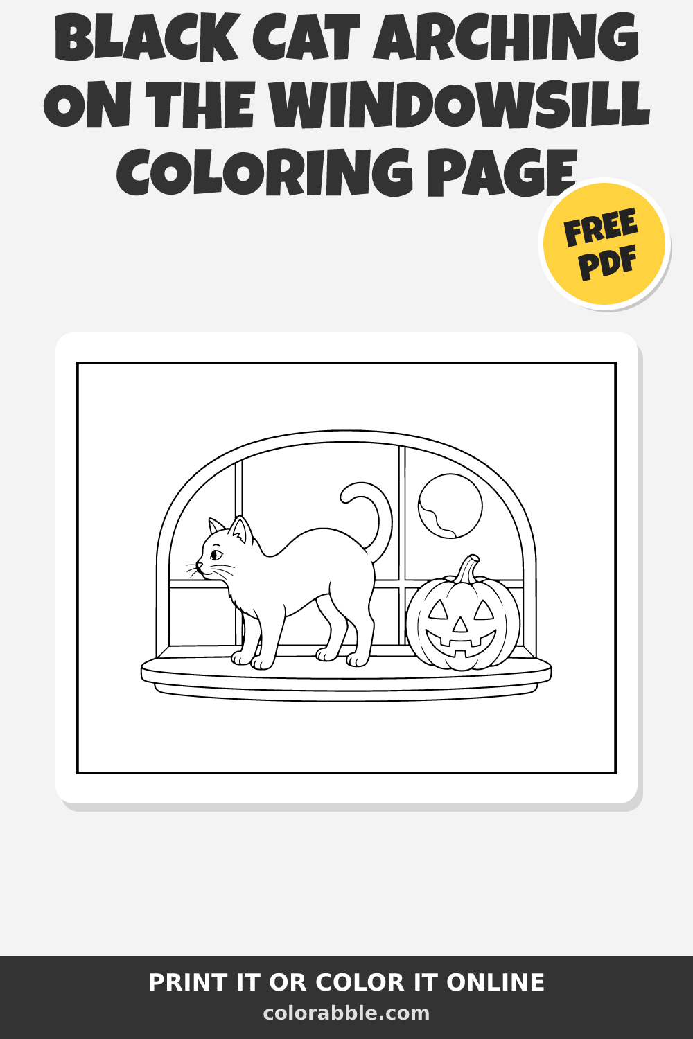 Windsill Window Black Cat Arching on the Windowsill Coloring Page – Free PDF