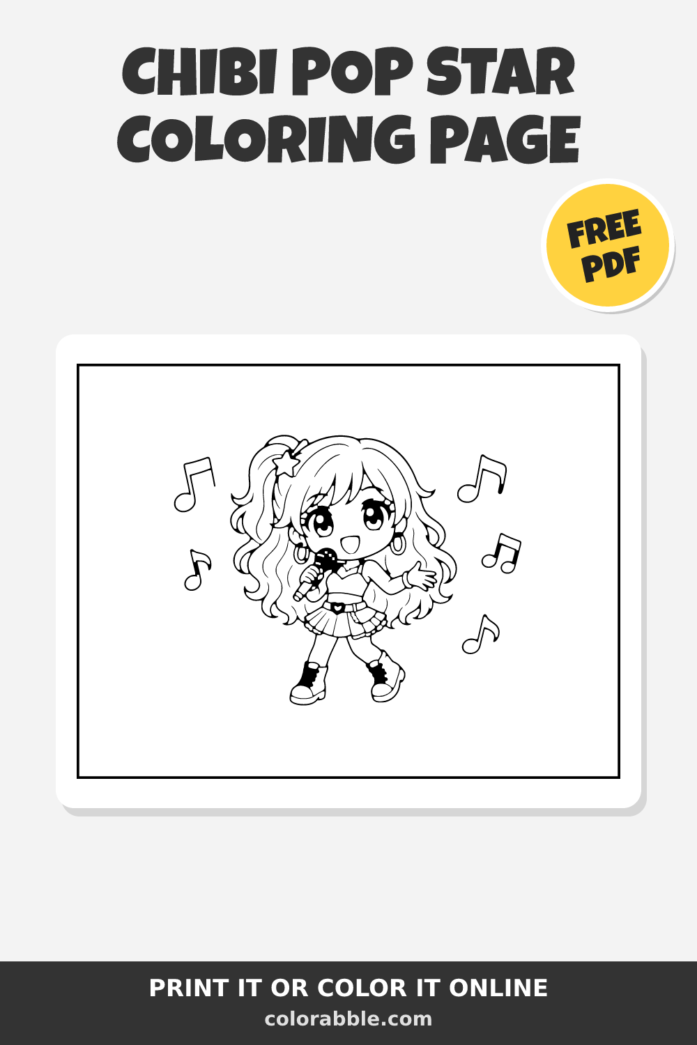 Chibi Pop Star Coloring Page – Free PDF | Colorabble