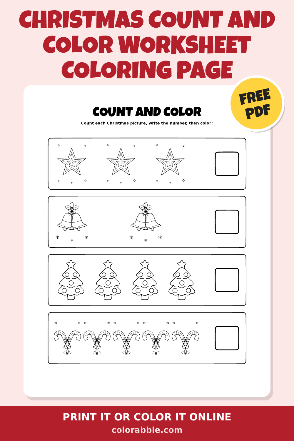 Christmas Count and Color Worksheet Coloring Page – Free PDF