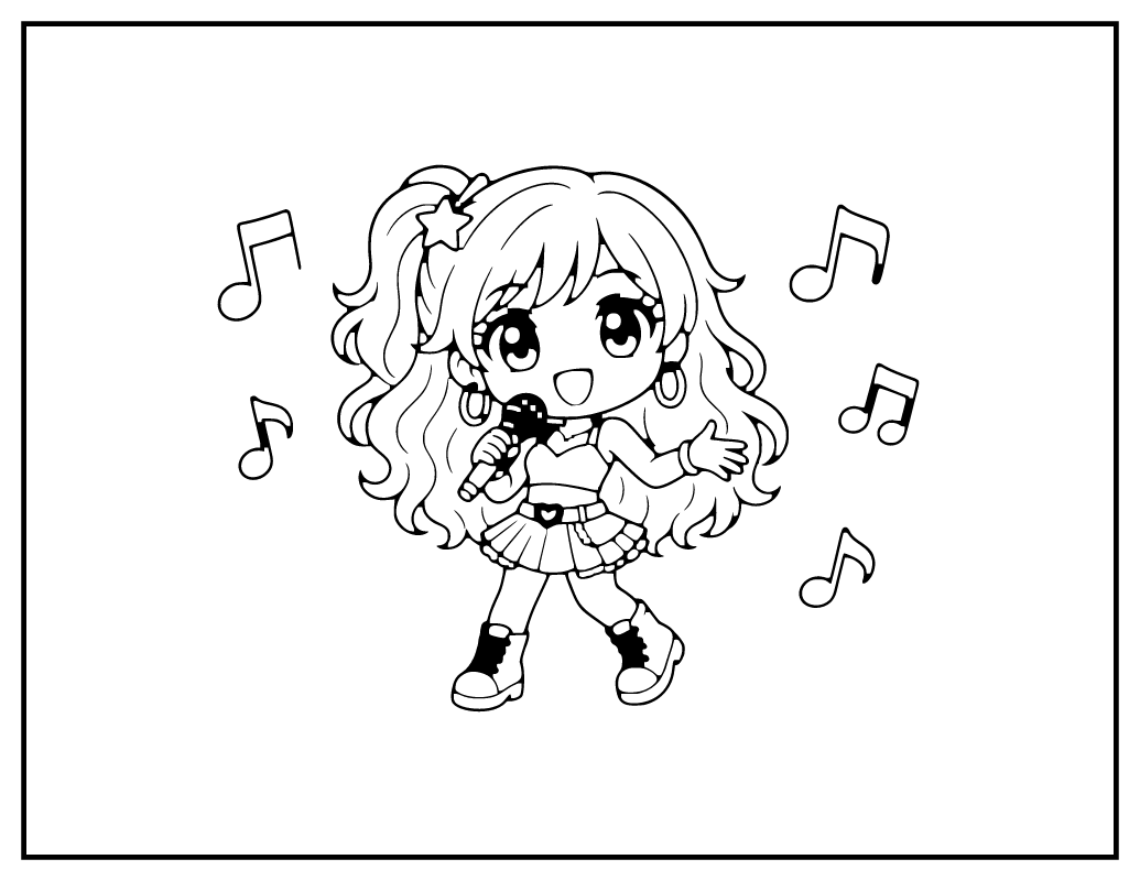 Chibi Pop Star Coloring Page – Free PDF | Colorabble
