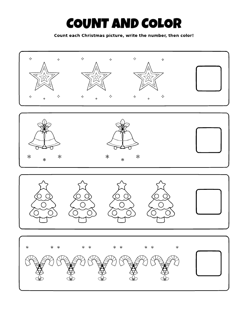 Christmas Count and Color Worksheet Coloring Page – Free PDF
