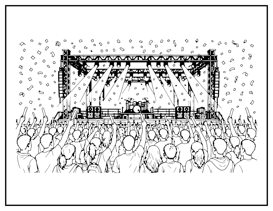Concert Crowd with Light Sticks Coloring Page | Colorabble
