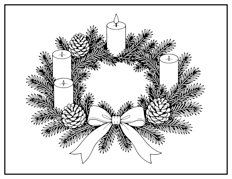Advent Wreath with Candles coloring page – printable black and white line art