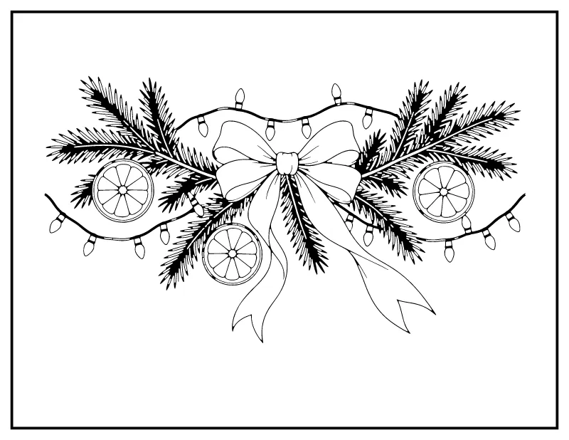 Aesthetic Boho Christmas Garland coloring page – printable black and white line art