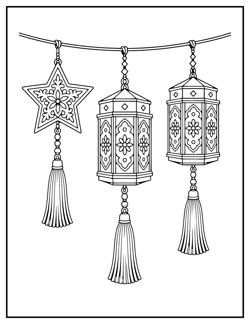 Akash Kandil Lanterns coloring page – printable black and white line art