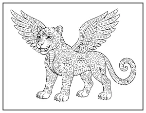 Alebrije Jaguar coloring page – printable line art