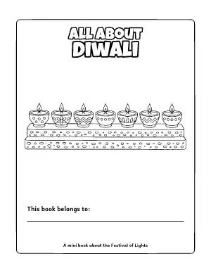 All About Diwali Mini Book: Cover coloring page – printable line art