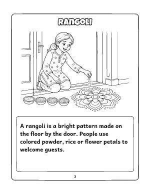 All About Diwali Mini Book: Rangoli coloring page – printable line art
