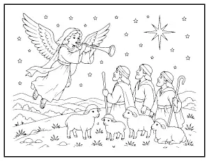The Angel Appears to the Shepherds coloring page – printable line art