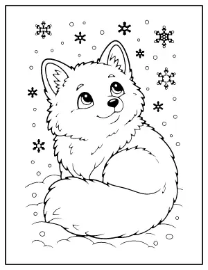 Arctic Fox in the Snow coloring page – printable line art