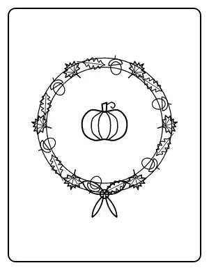 Autumn Door Wreath with Bow coloring page – printable line art