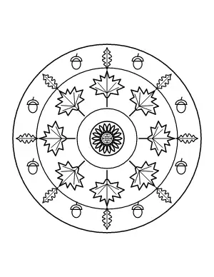 Autumn Leaf Mandala coloring page – printable line art