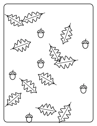 Autumn Oak Leaves and Acorns coloring page – printable line art