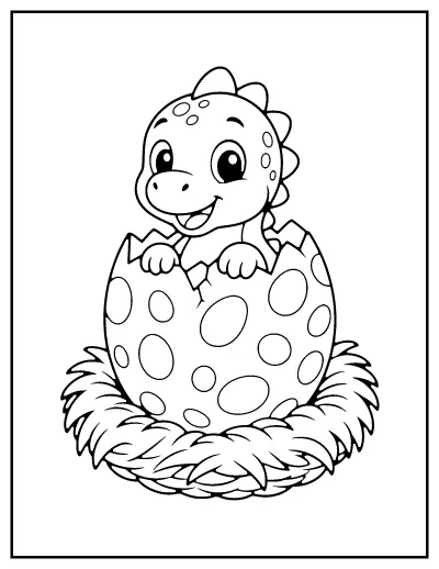 Baby Dinosaur Hatching from an Egg coloring page – printable line art