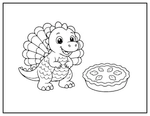 Baby Dinosaur in a Turkey Costume coloring page – printable line art