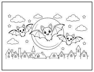 Bats and Full Moon coloring page – printable line art