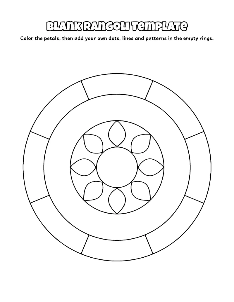 Blank Rangoli Template (Circle) coloring page – printable black and white line art