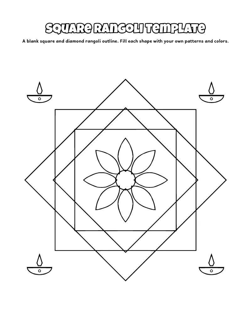 Blank Rangoli Template (Square) coloring page – printable black and white line art