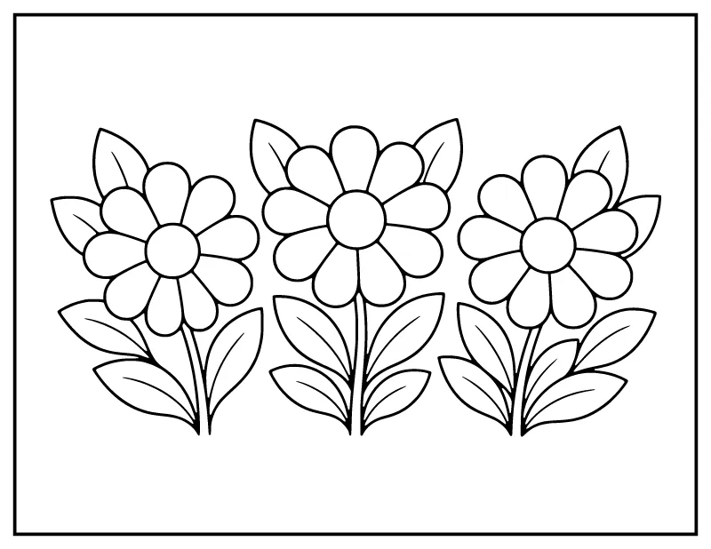 Bold and Easy Big Flowers coloring page – printable black and white line art