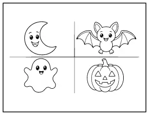 Bold and Easy Halloween Friends coloring page – printable line art