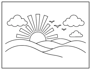 Bold and Easy Sunrise coloring page – printable line art