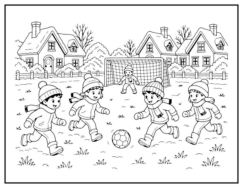 Boxing Day Football Match coloring page – printable black and white line art