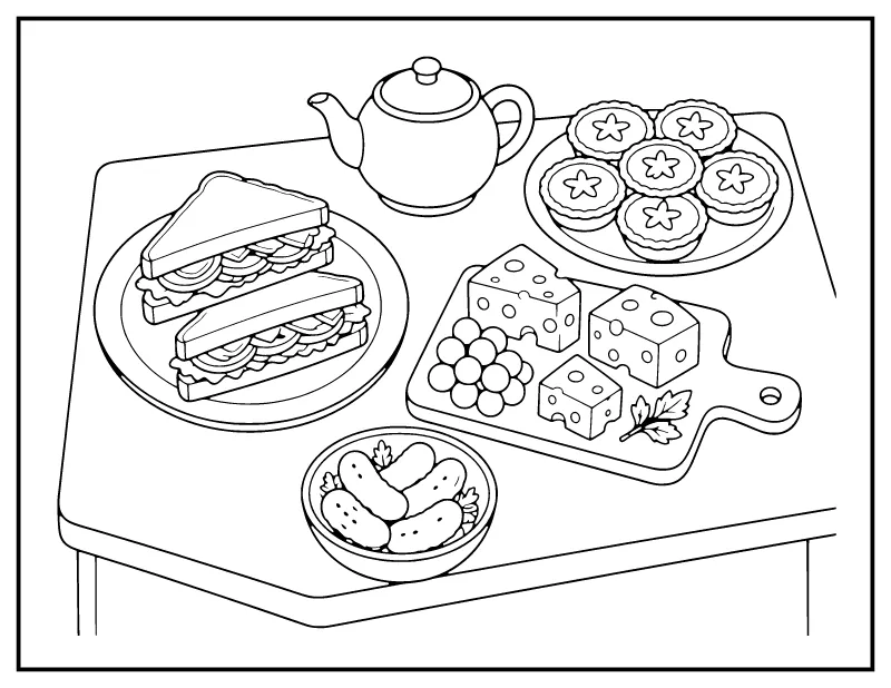 Boxing Day Leftovers coloring page – printable black and white line art