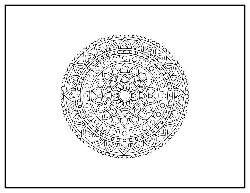 Breathing Rings Mandala coloring page – printable black and white line art