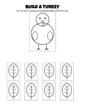Build a Turkey Cut and Paste Craft coloring page – printable line art