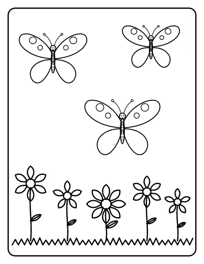 Butterflies in a Flower Garden coloring page – printable line art