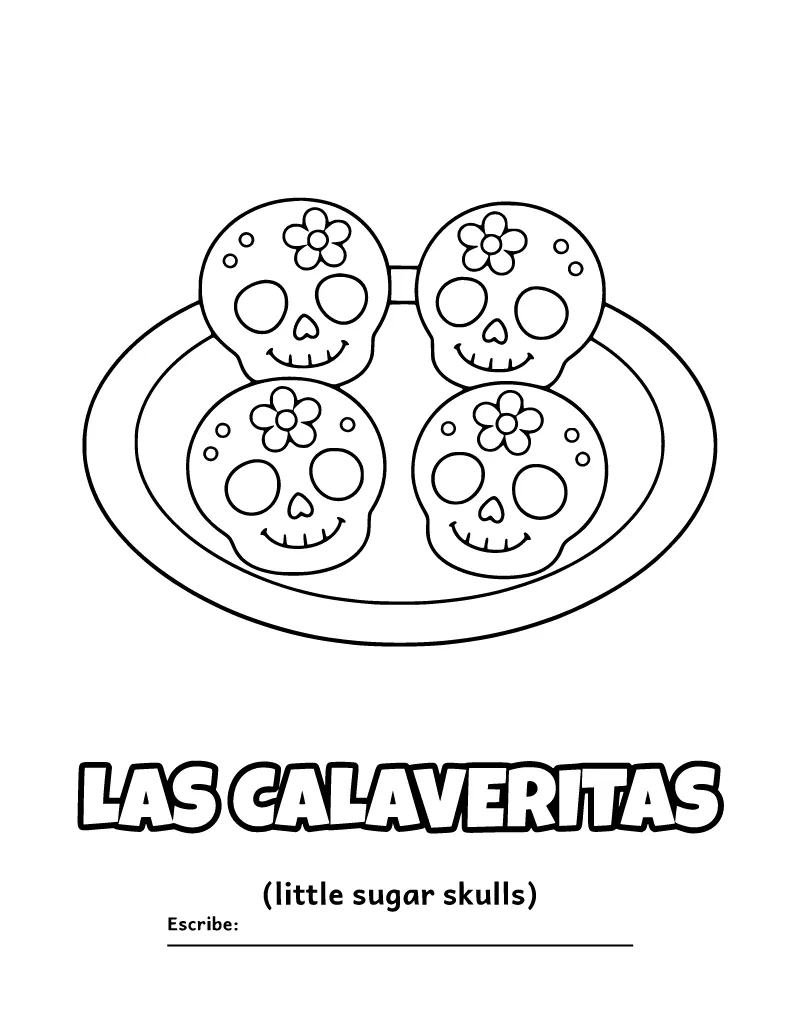 Calaveritas de Azúcar para Colorear coloring page – printable black and white line art