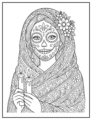 Catrina Woman with a Rebozo coloring page – printable line art
