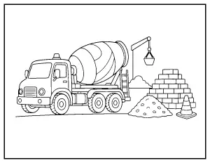 Cement Mixer Truck coloring page – printable line art