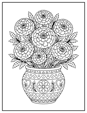 Cempasúchil Marigold Bouquet coloring page – printable line art