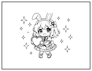Chibi Idol with Bunny Ears coloring page – printable line art