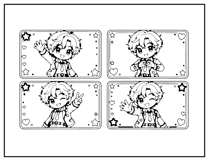 Chibi Photocard Set coloring page – printable black and white line art