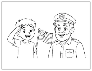 Child Saluting Grandpa Veteran coloring page – printable line art
