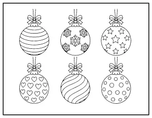 Christmas Ball Ornaments with Patterns coloring page – printable line art
