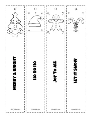 Christmas Bookmarks to Color (4 per Sheet) coloring page – printable line art