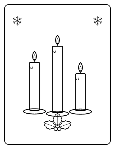 Christmas Candles with Holly coloring page – printable line art