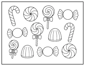 Christmas Candy Collection coloring page – printable line art