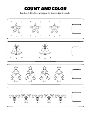 Christmas Count and Color Worksheet coloring page – printable line art